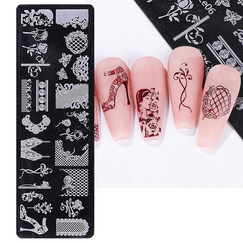 Variety of lace and floral patterns on nail stamping plates