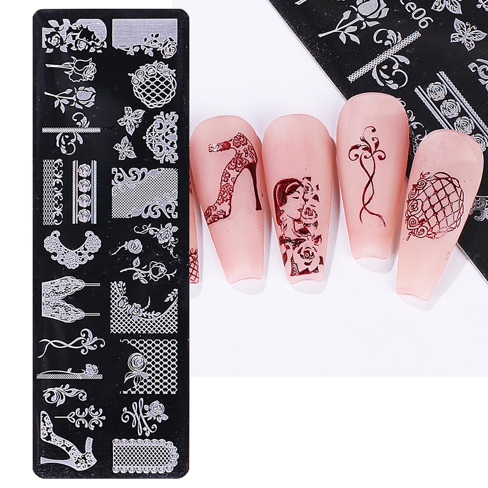 Variety of lace and floral patterns on nail stamping plates