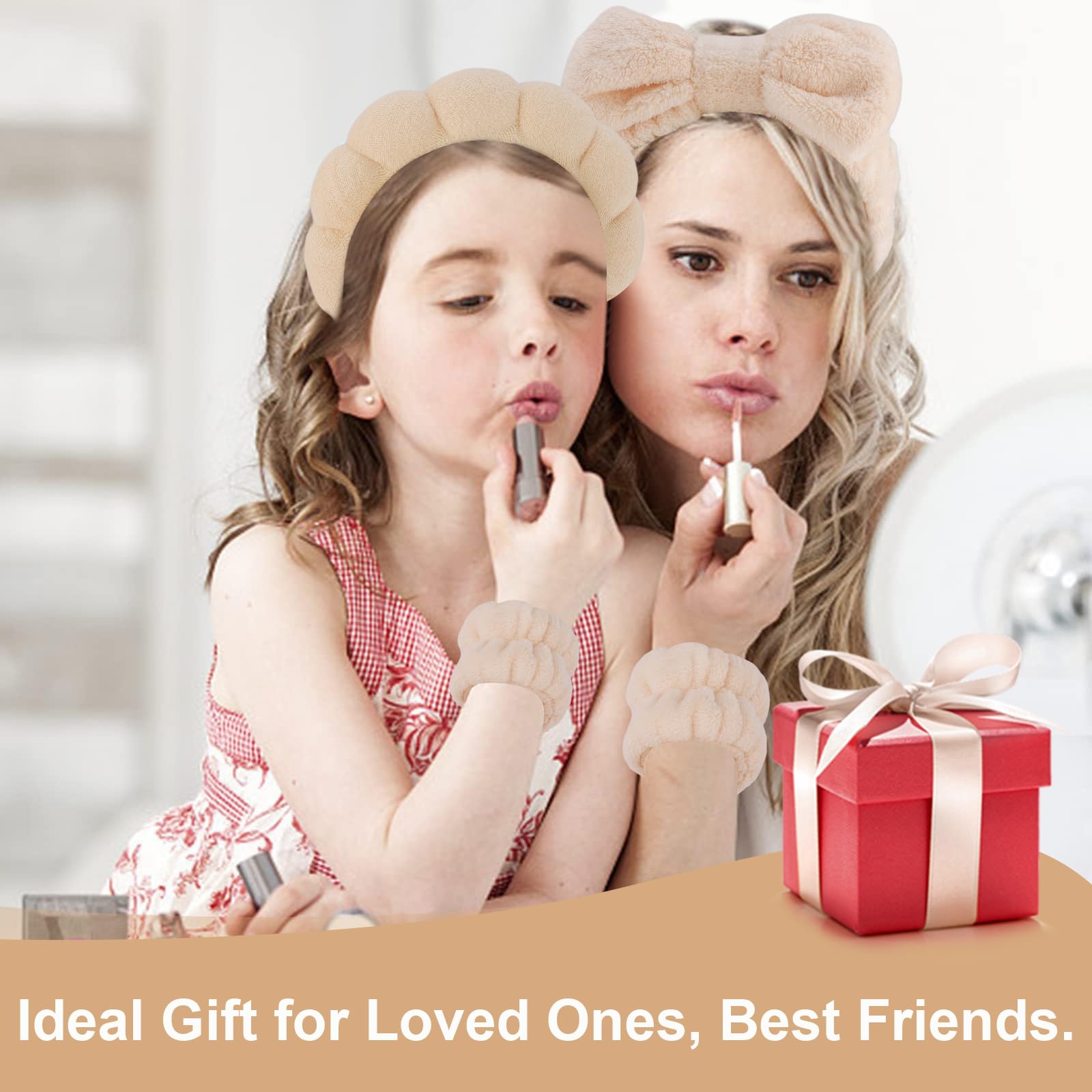 Puffy terry cloth headband and wristbands for makeup application