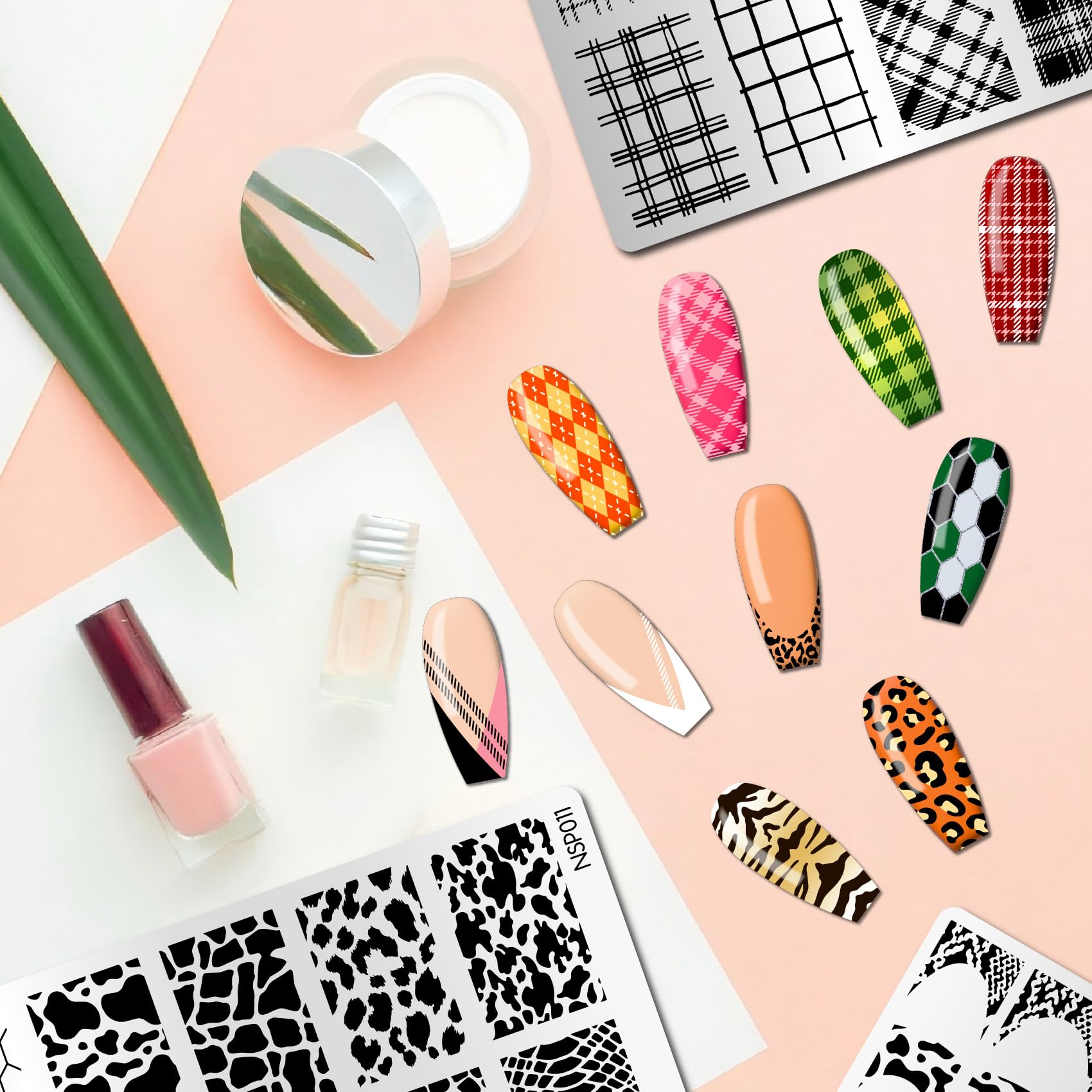 French tip nail design templates on stainless steel plate