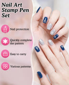 User holding a pink handled nail art stamp pen for manicure