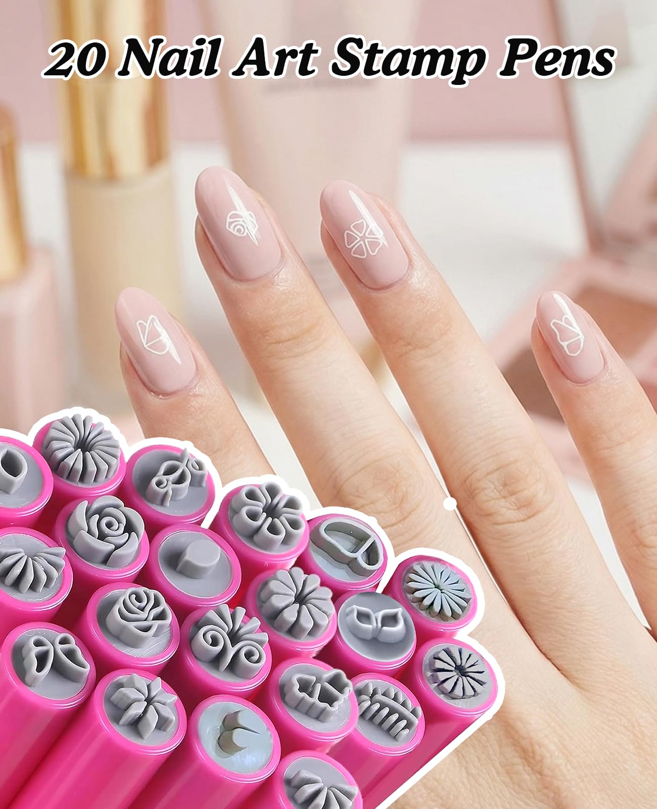 Full collection of 20 unique nail art stamping pens