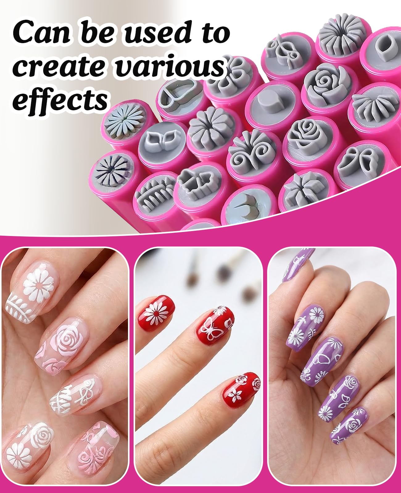 Detailed view of silicone stamp pen heads for DIY nail designs