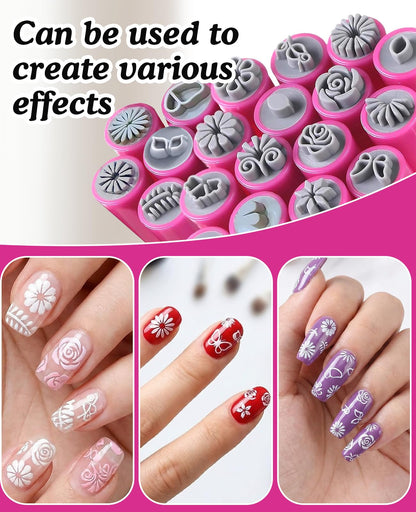 Detailed view of silicone stamp pen heads for DIY nail designs