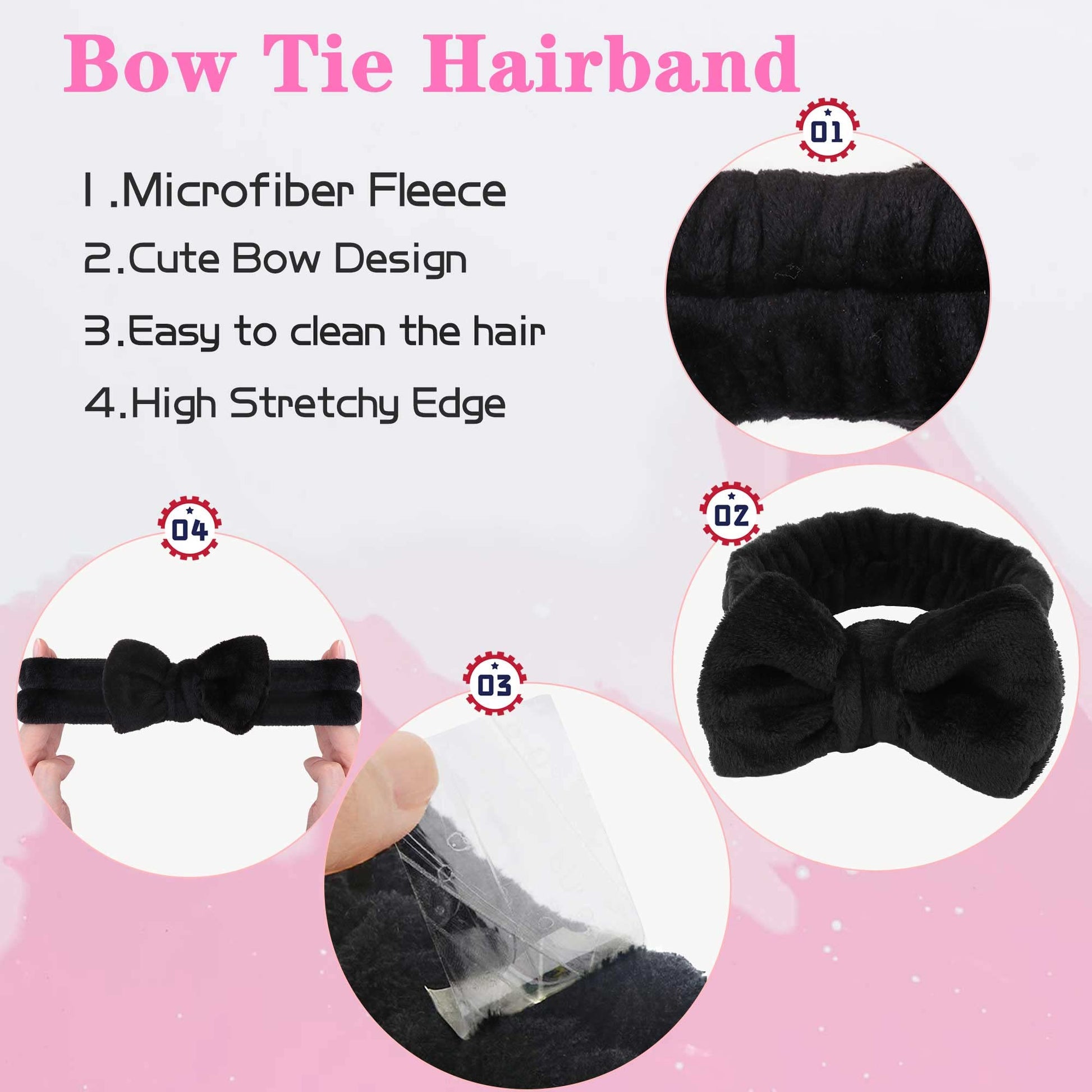 Wsyub 3-piece makeup headband set in black