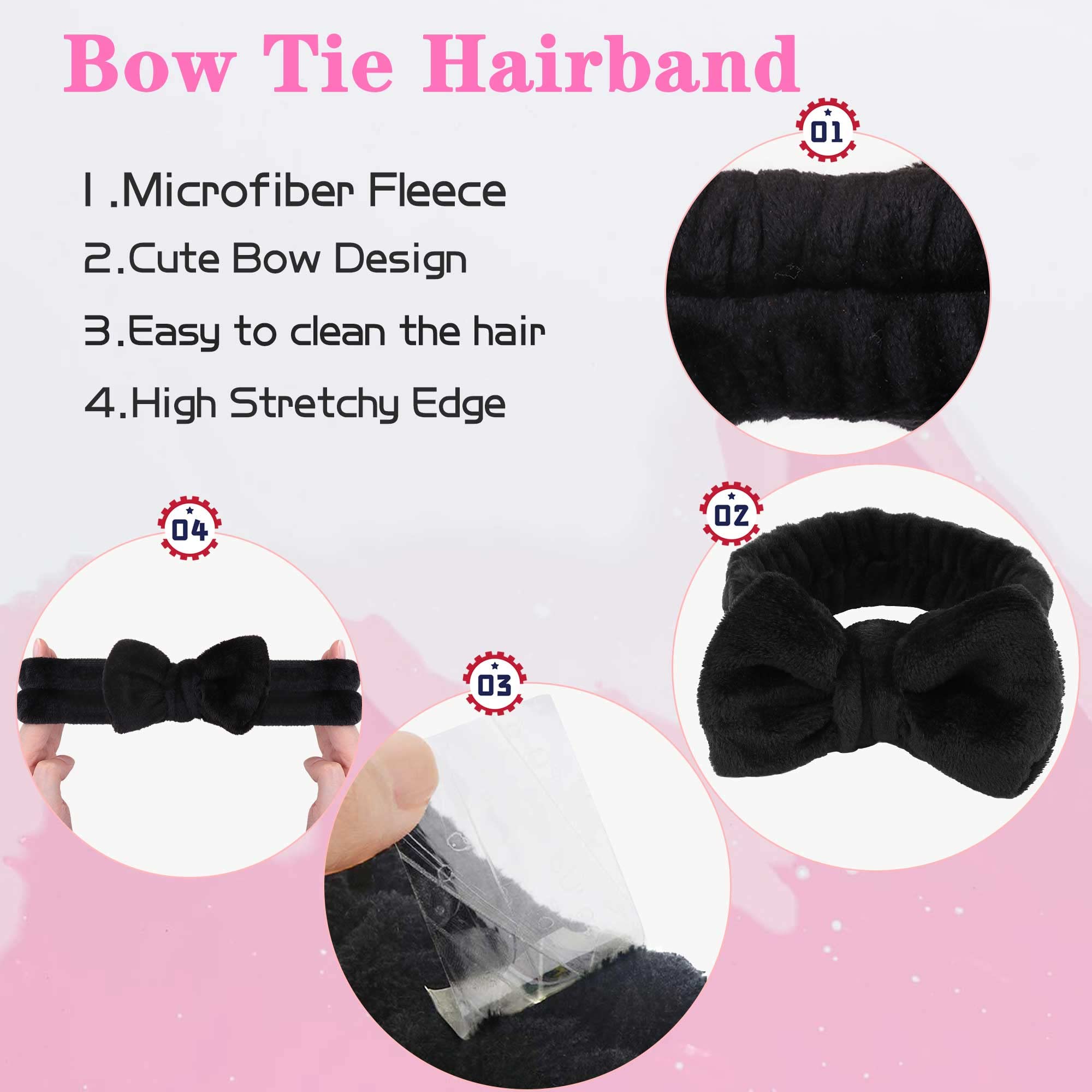 Wsyub 3-piece makeup headband set in black