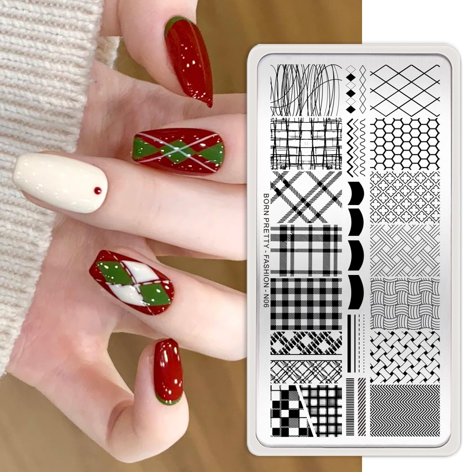 Close up of floral and leaf nail art designs on Born Pretty plates