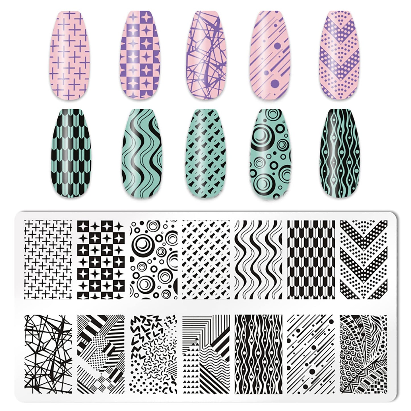 Close up of leopard print nail stamping stencil design