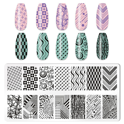 Close up of leopard print nail stamping stencil design