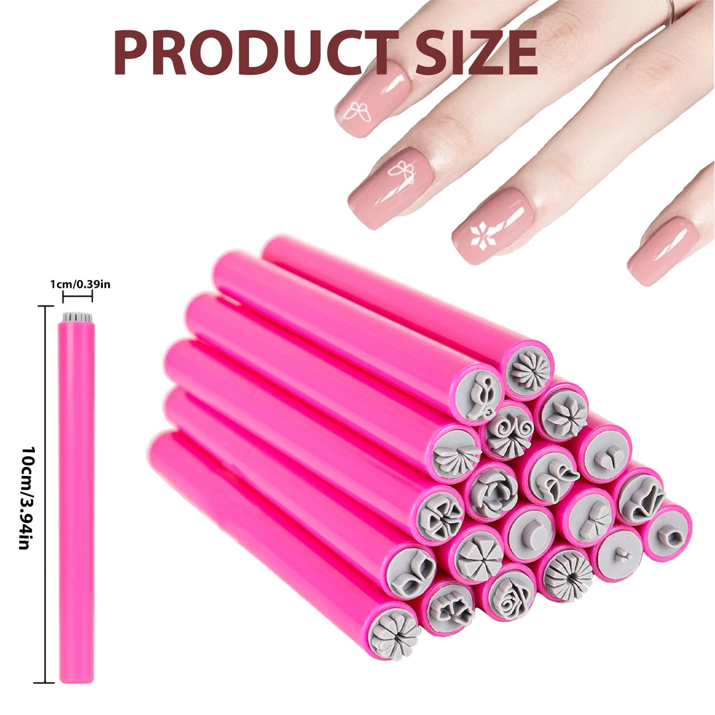 Close up of silicone nail stamp pen tips with patterns