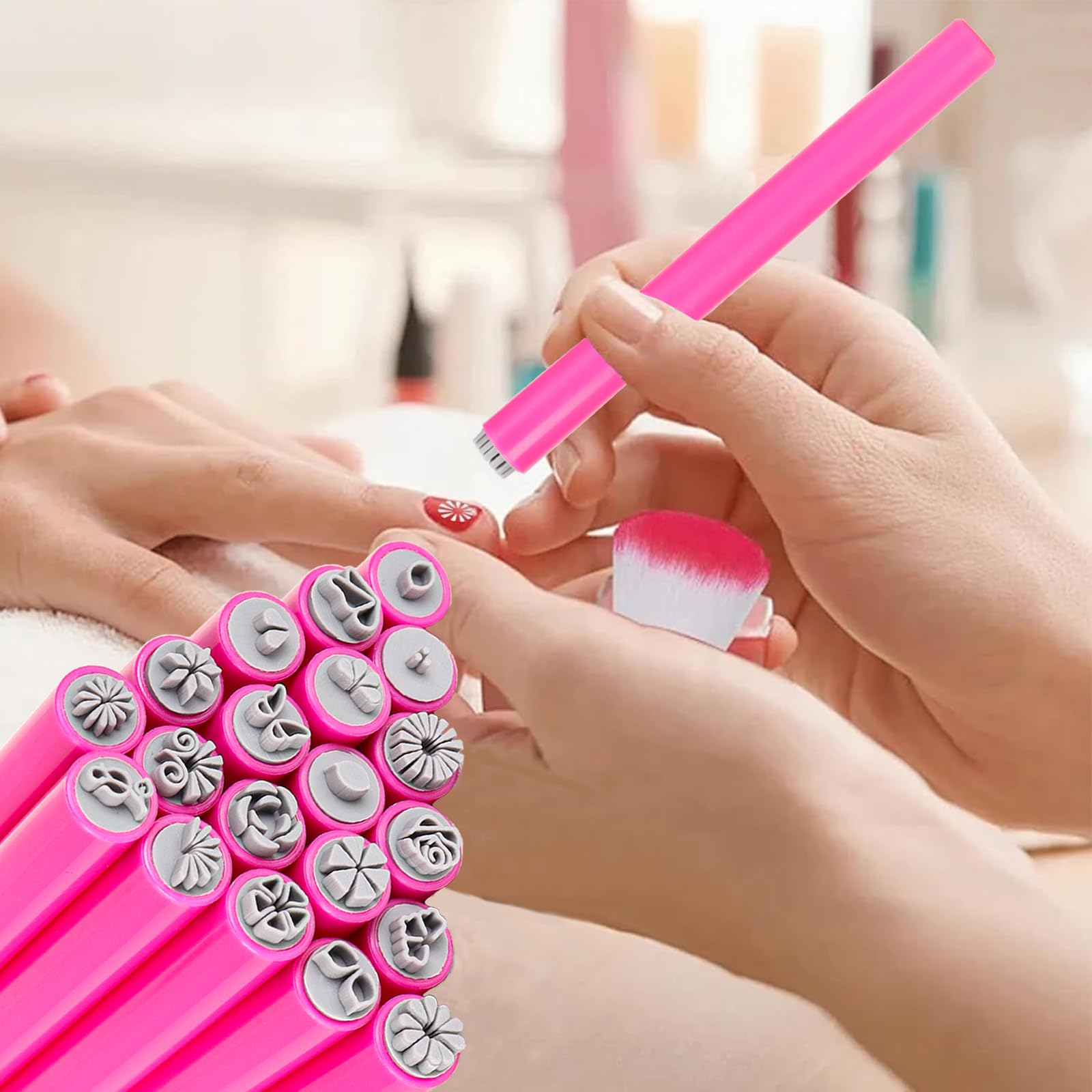 Top down view of full 20 pieces DIY nail art set