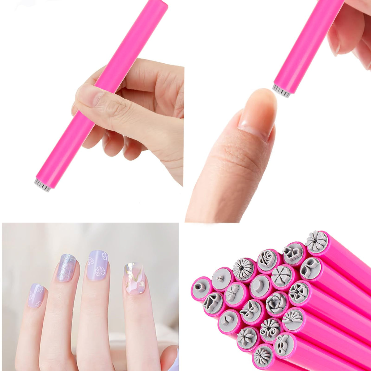 Asslye nail stamping tools arranged in professional kit