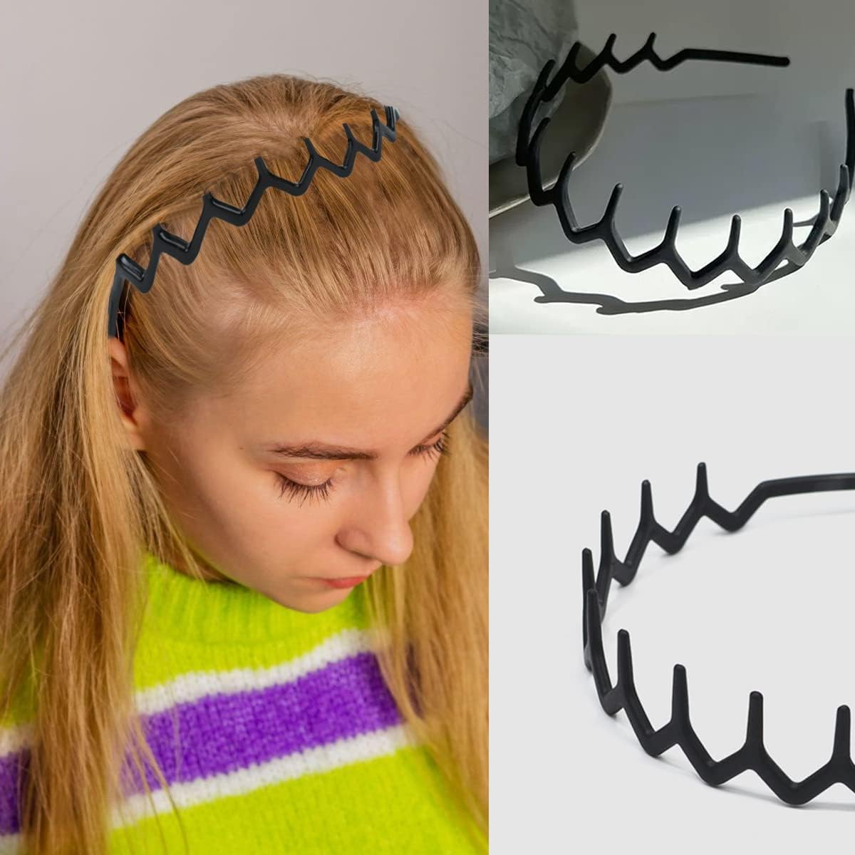Group of 8 black non-slip headbands for daily use