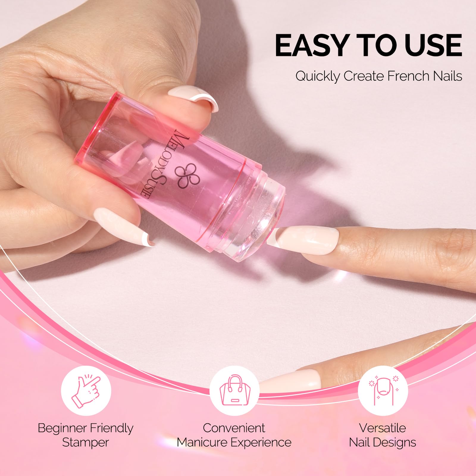 Pink silicone nail stamper and scraper set