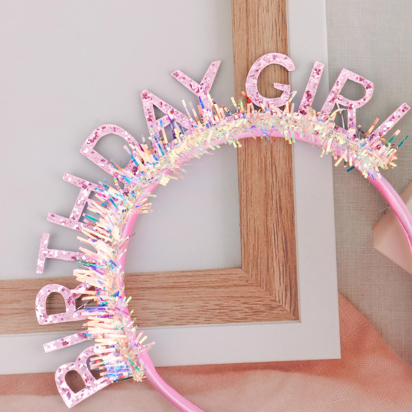 Close up of Cieher birthday headband glitter texture