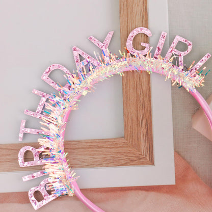 Close up of Cieher birthday headband glitter texture