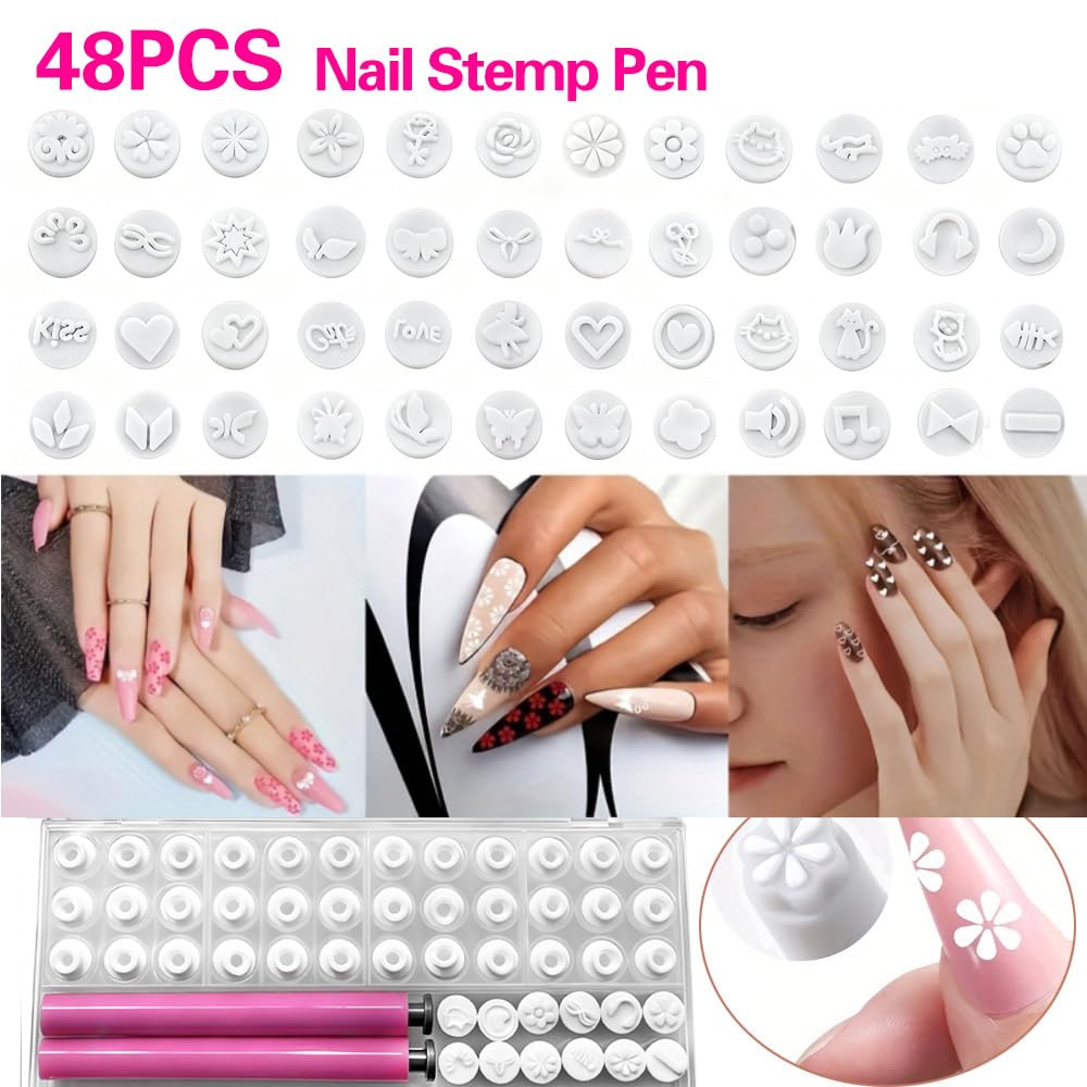 Close up of ergonomic pink nail art stamping pen