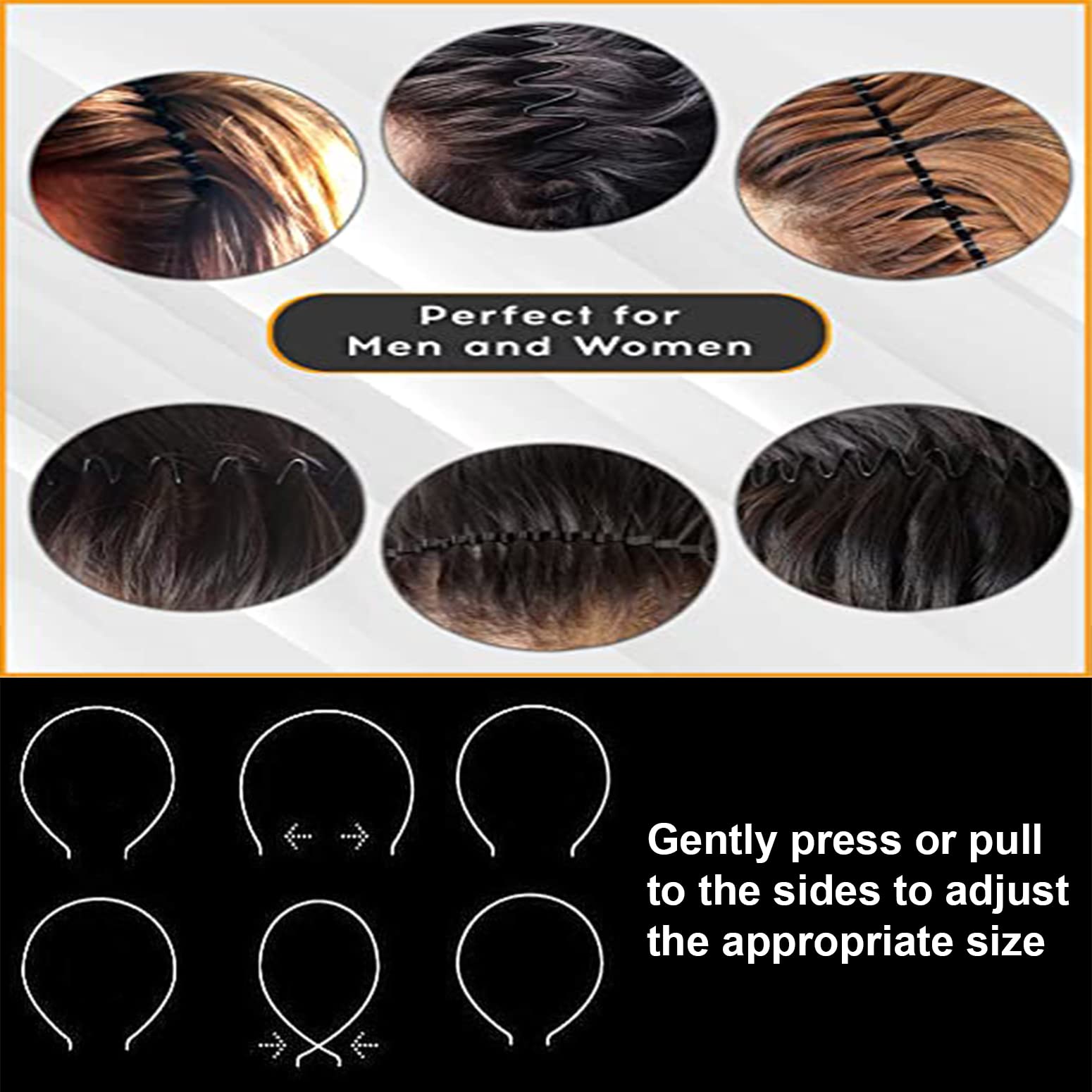 Adjustable black metal hair hoop for men and women