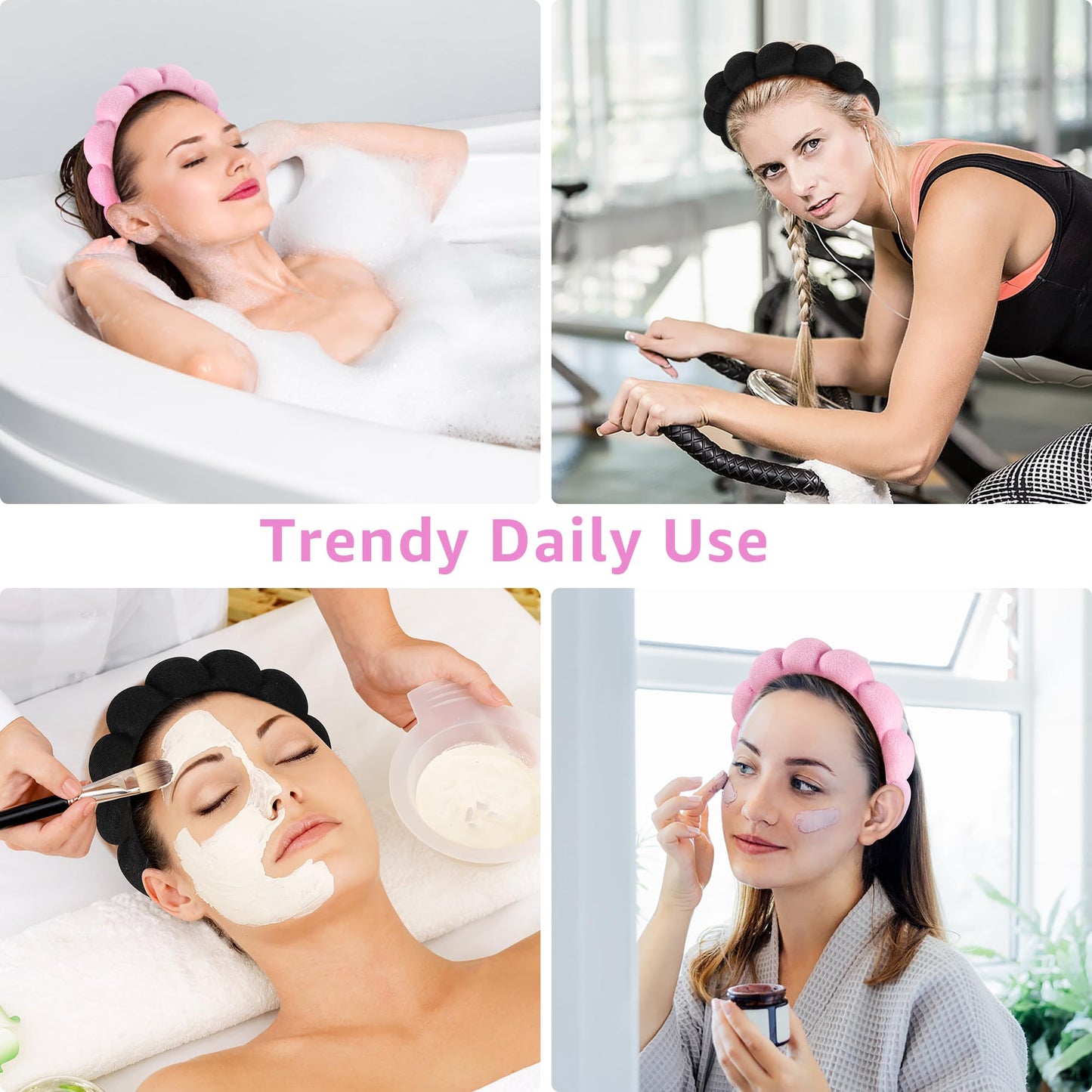 Black skincare headband for facial treatment and makeup