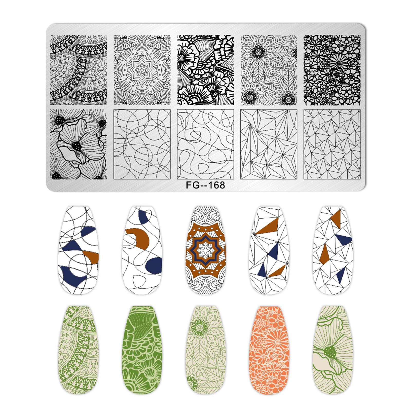 Variety of geometric and floral nail art stencil patterns
