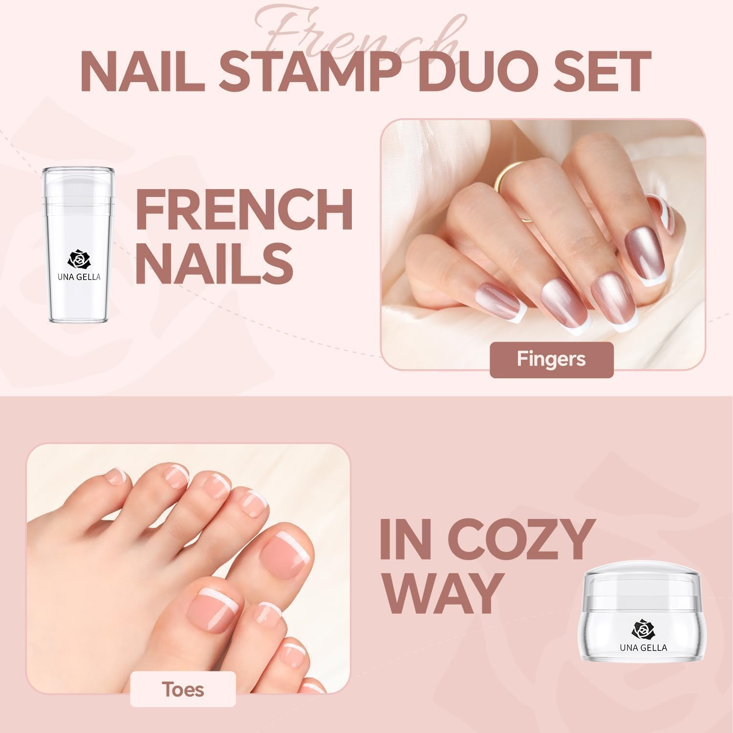 Using Una Gella stamper to create French tips on almond nails