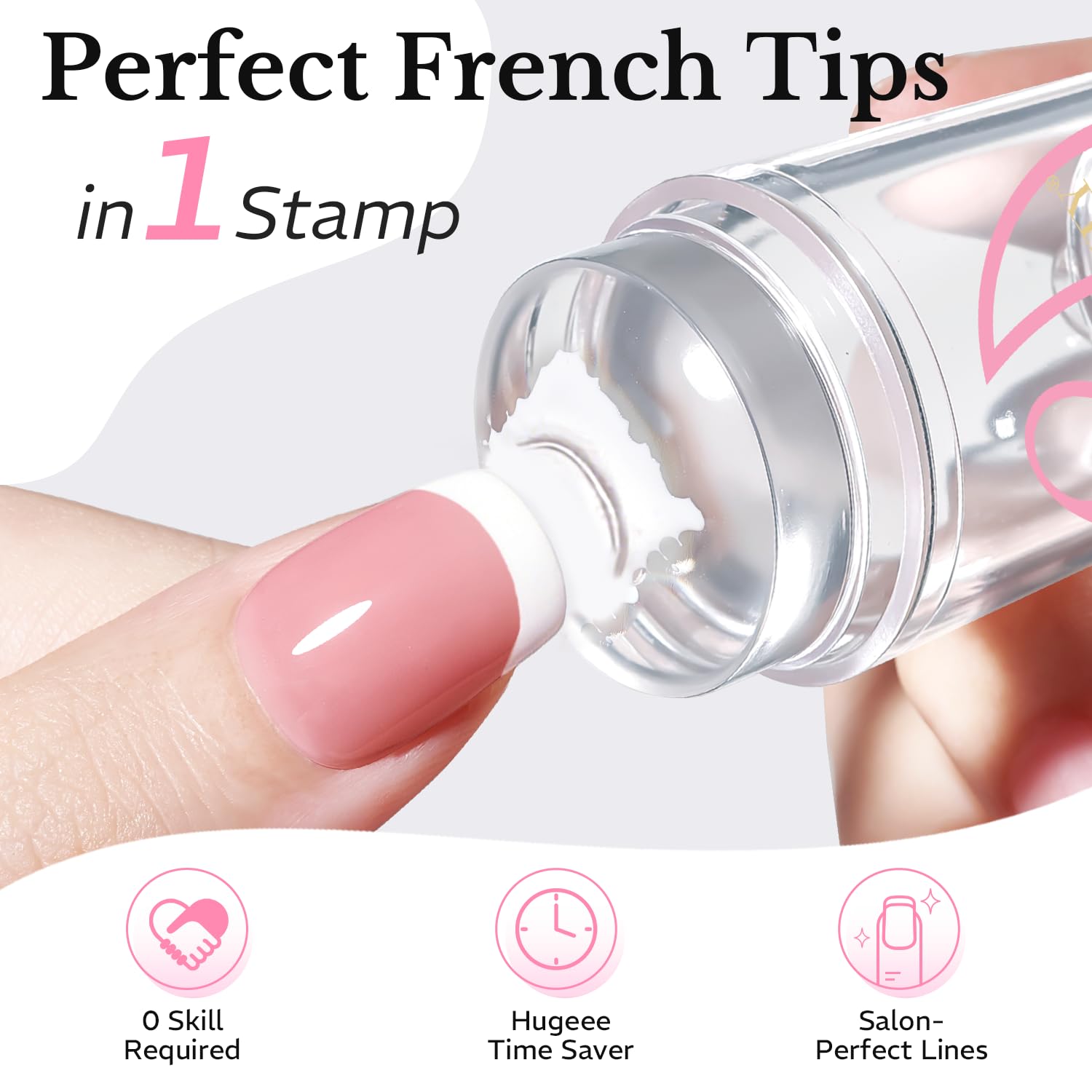 Close up of the Azurebeauty soft silicone nail stamper head for French manicure application.