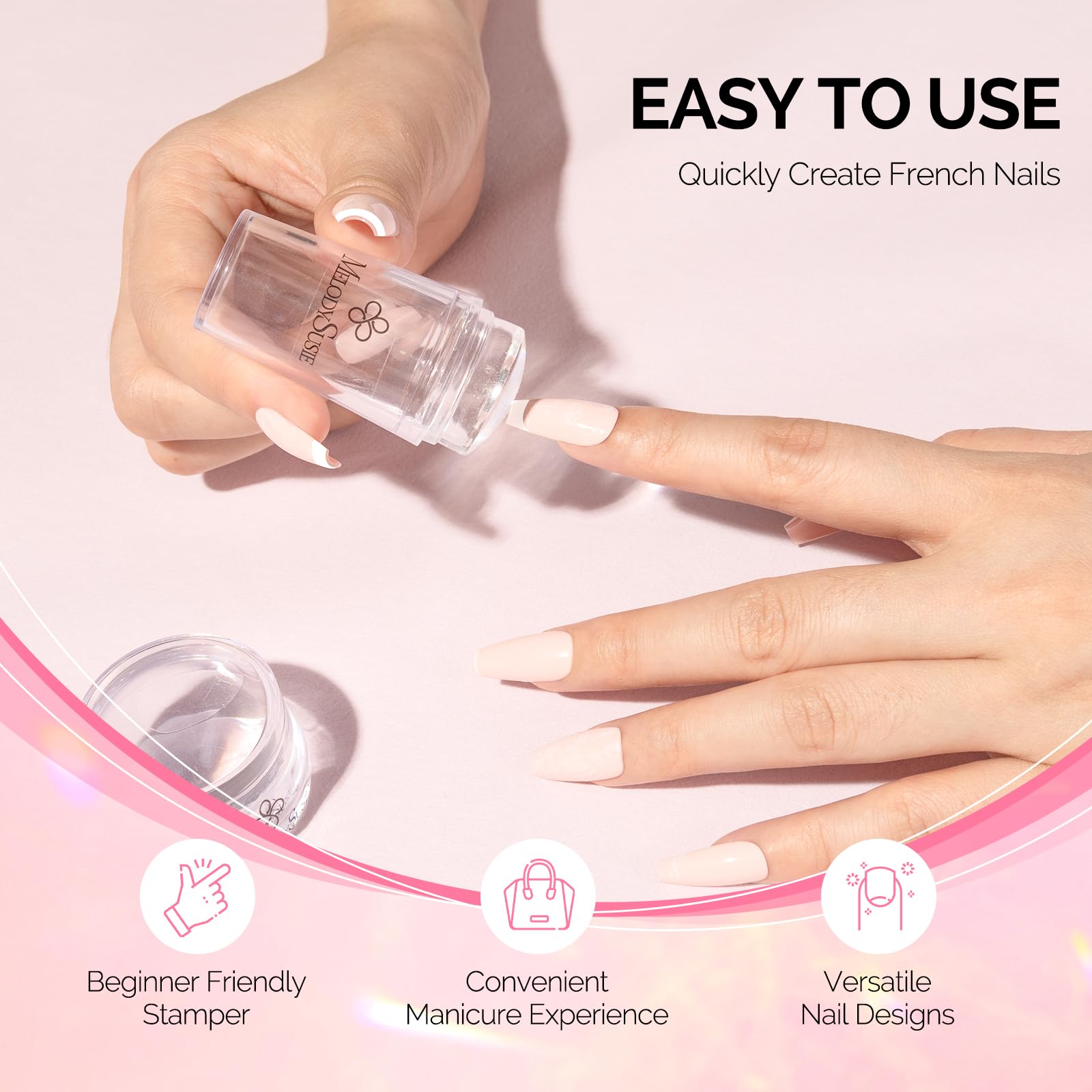 Close up of MelodySusie silicone nail stamper for French manicure
