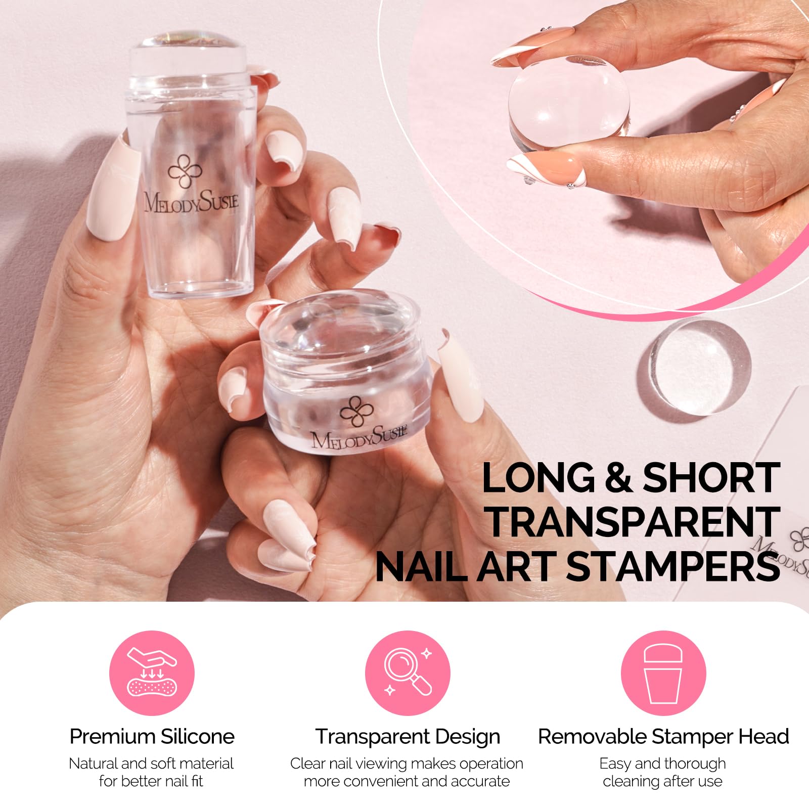 Four piece nail stamping set with long and short stampers