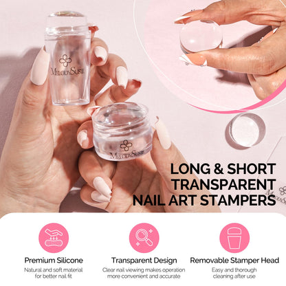 Four piece nail stamping set with long and short stampers