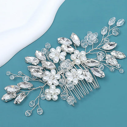 Tatibana silver plated floral tiara hair piece for Indian bridal bun decoration.