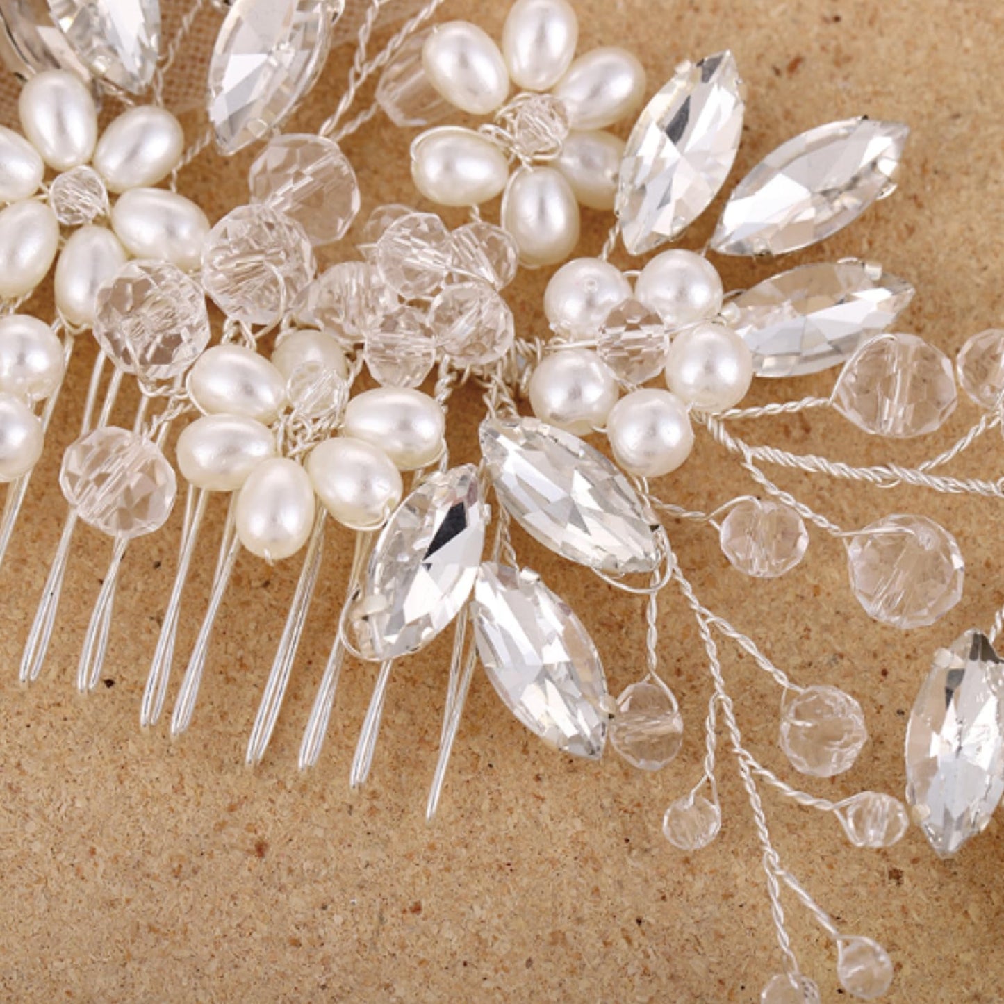 Tatibana authentic imported silver bridal hair accessories showing flexible branches.