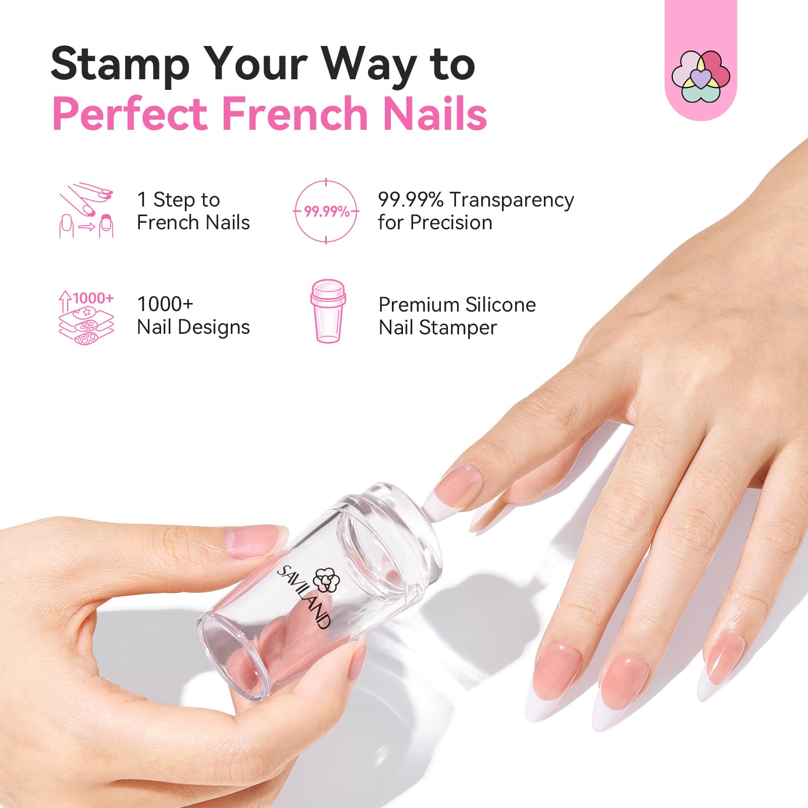 Saviland nail art stamper kit with clear silicone heads