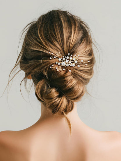 SWEETV luxury pearl hair clips set of 7 for Indian wedding hairstyles