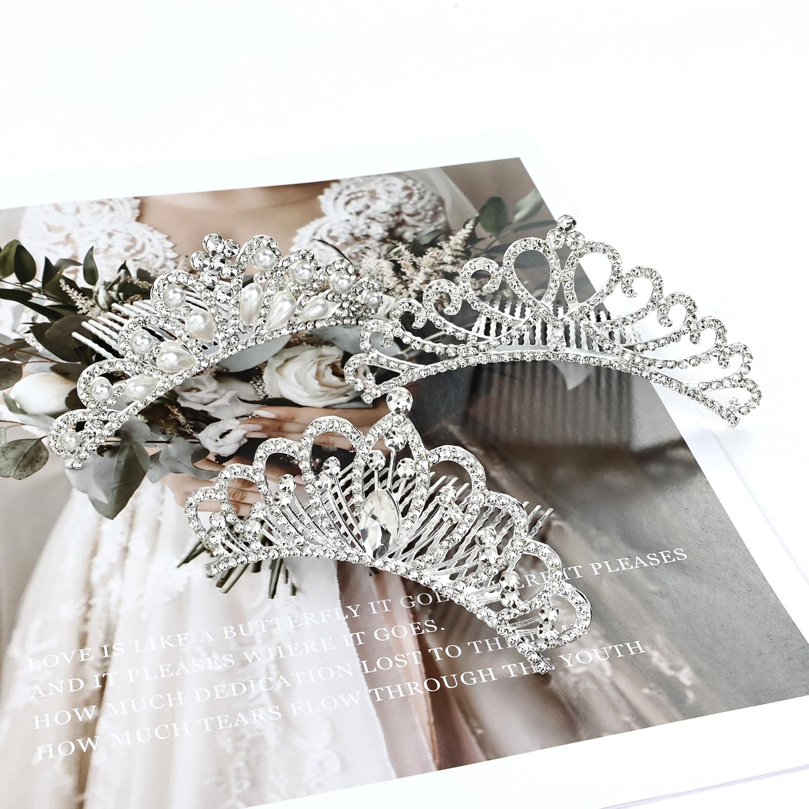 Premium imported silver tiara combs pack for wedding and birthday hairstyles