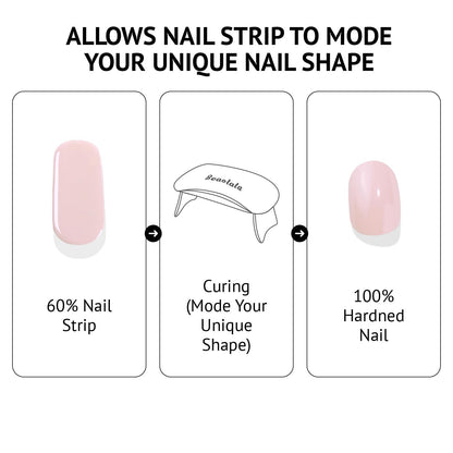 Thirty two count premium gel nail stickers spread out to display diverse sizing options