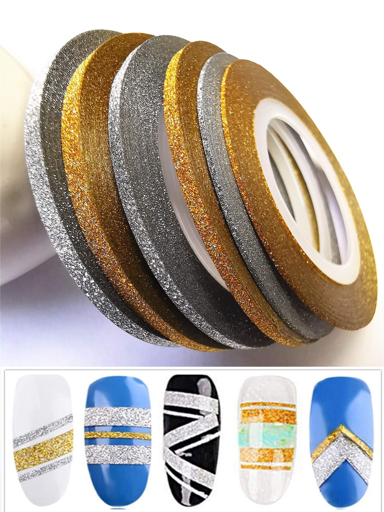 Collection of gold and silver nail art decals for DIY nails