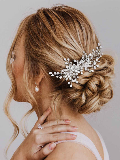 Catery silver wedding hair comb packaging display showing authentic imported quality