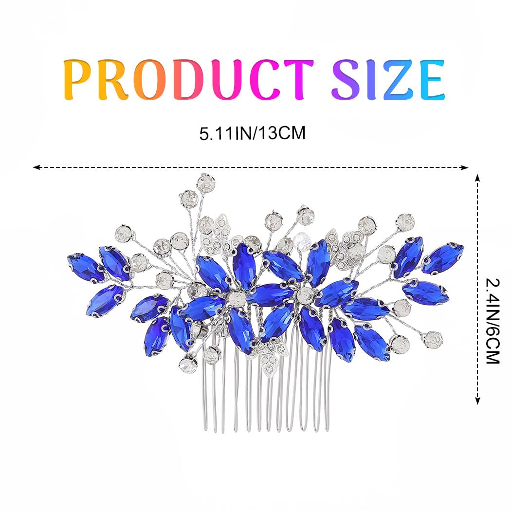 Blue rhinestone wedding hair accessory for brides and bridesmaids premium packaging view.