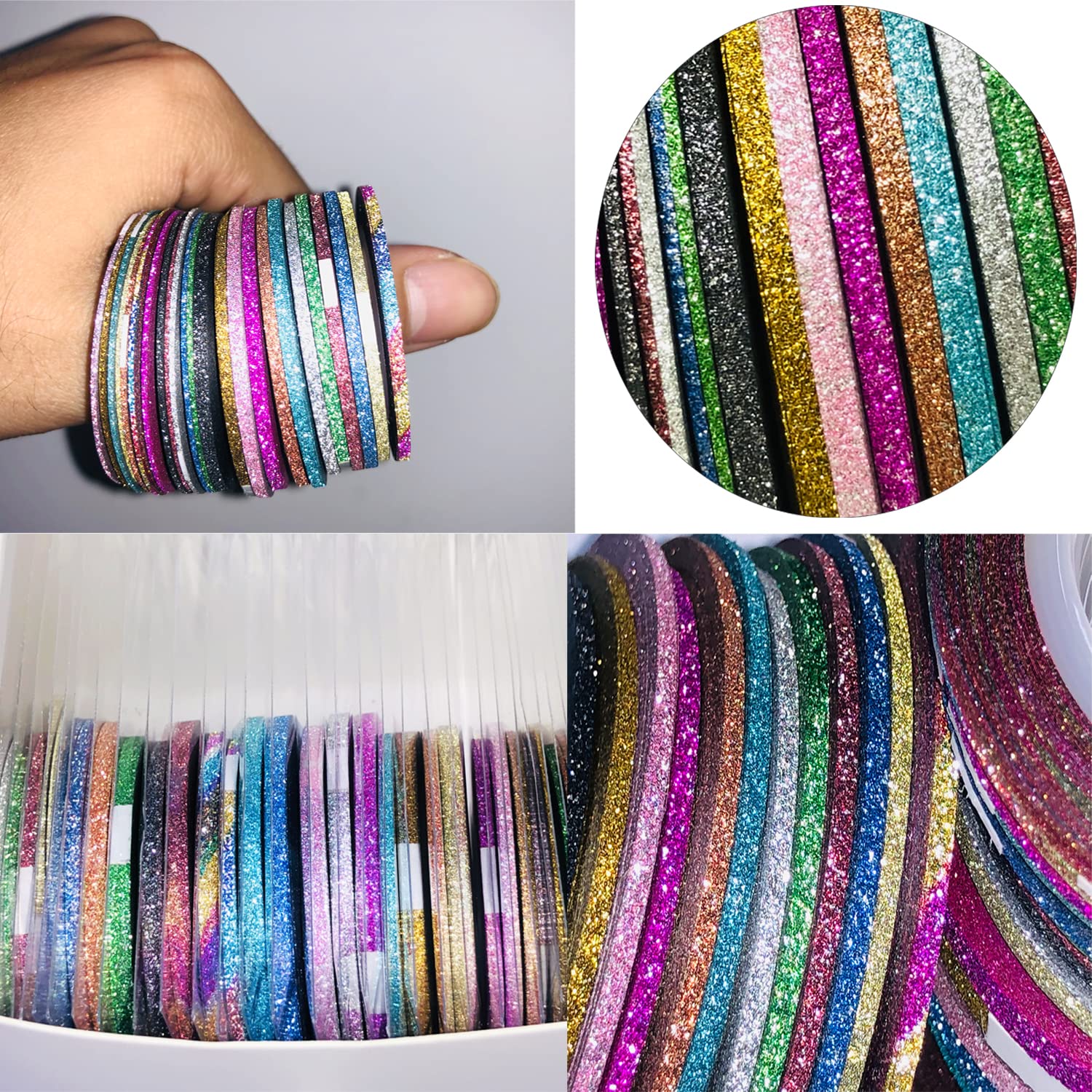 Close up of 37 rolls nail line tape assortment