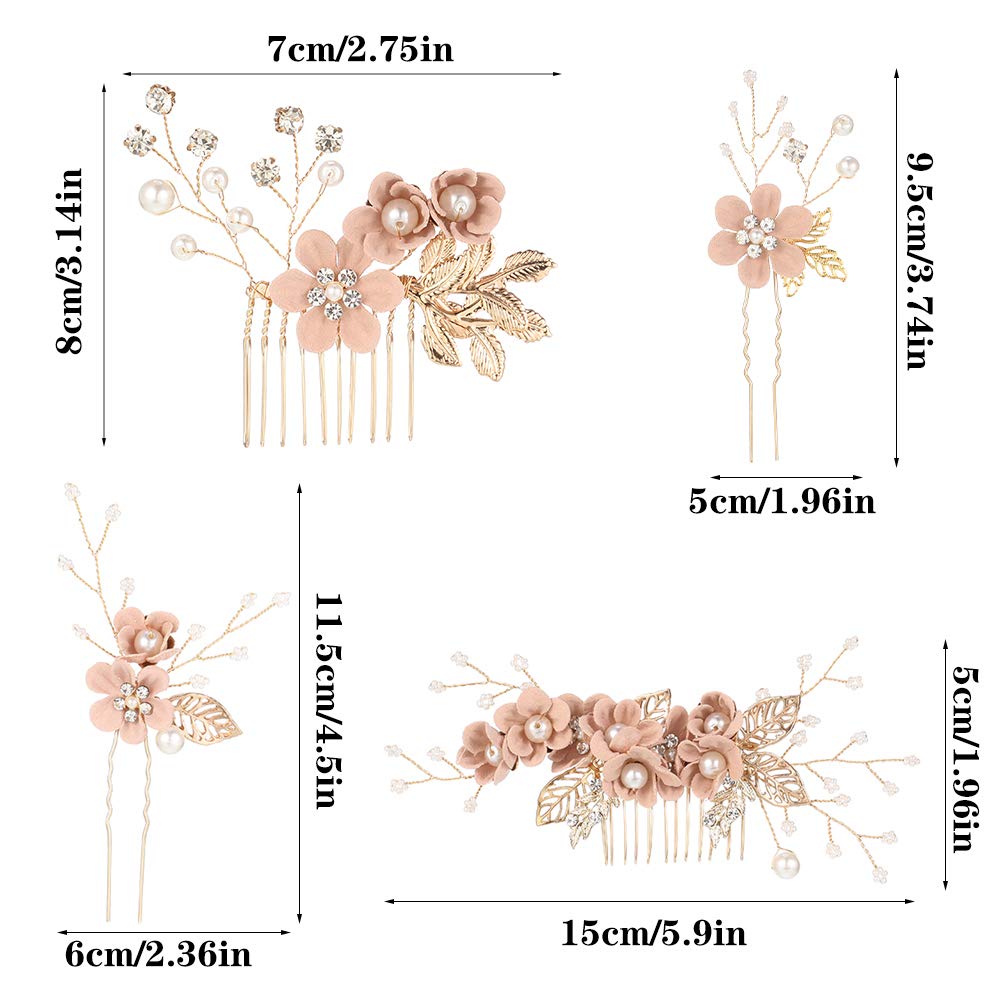 Detailed side angle of Bowinr bridal hair accessories with pearls and rhinestones.
