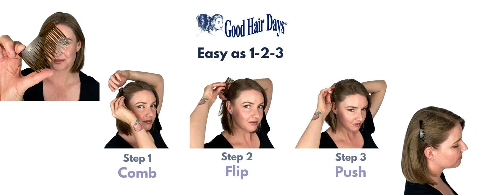 Good Hair Days side combs demonstrating the anti slip grip on a textured background.