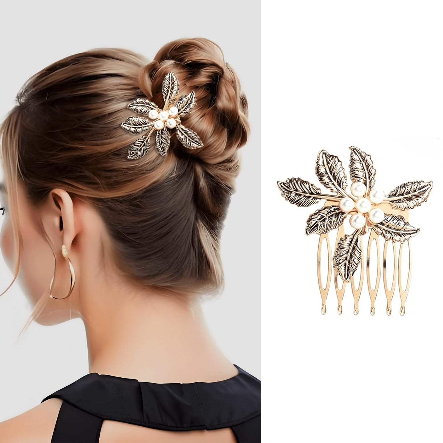 Six individual antique gold toned wedding hair pieces displayed together showing diverse rhinestone patterns.