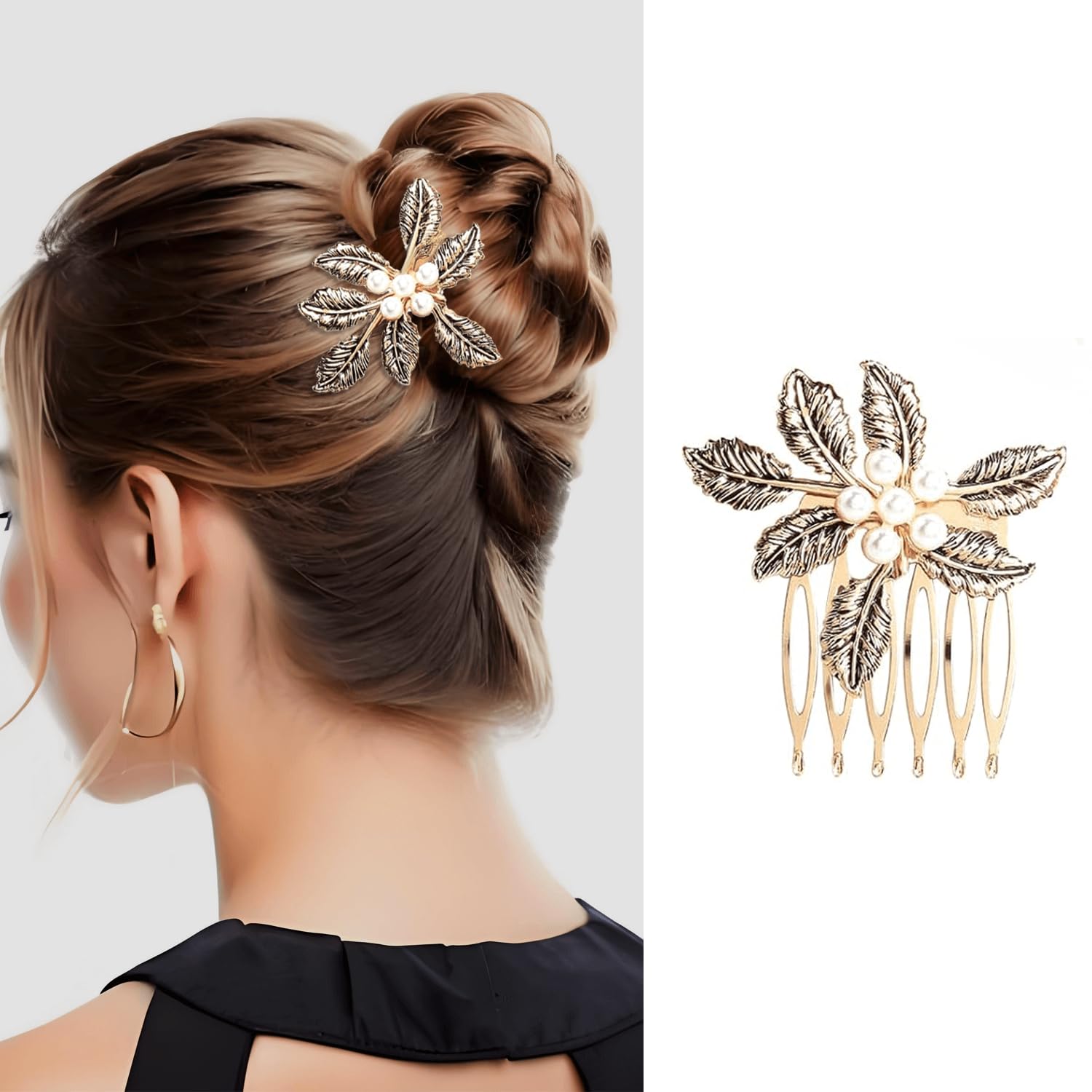 Six individual antique gold toned wedding hair pieces displayed together showing diverse rhinestone patterns.