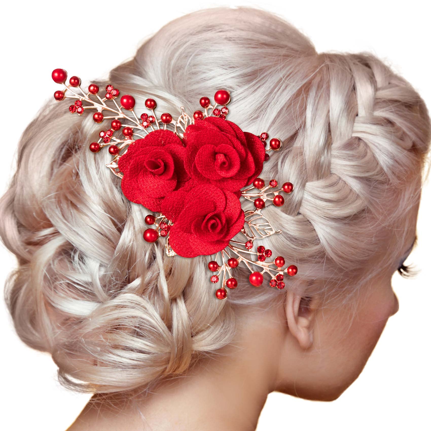 Side angle view of the 6.1 inch wedding hair clip for women.