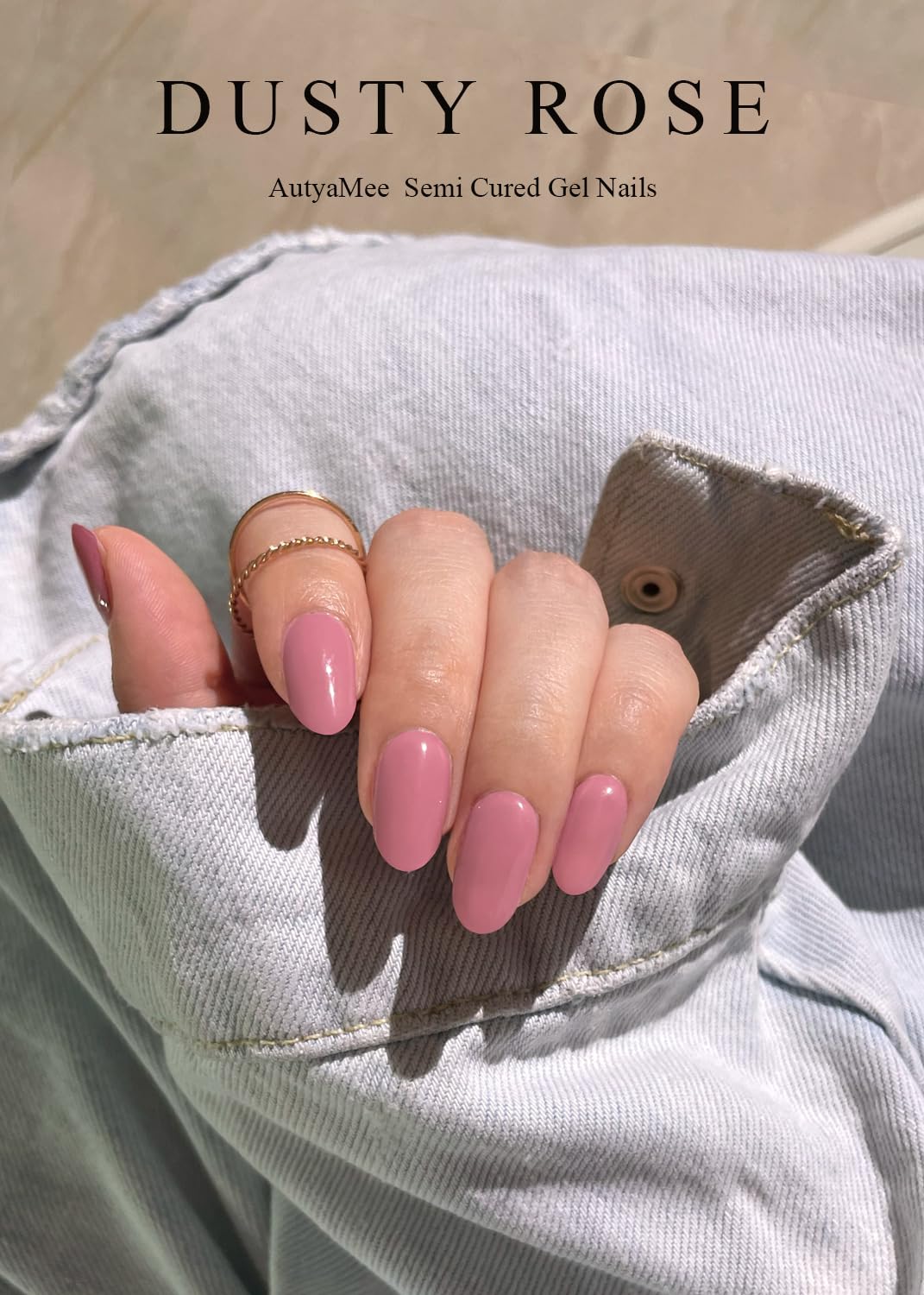 Finished salon quality glossy pink manicure using AutyaMee semi cured stickers