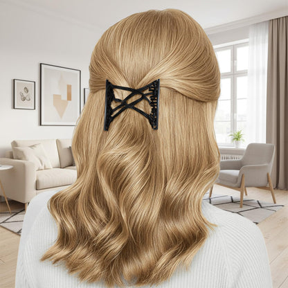 Side view of the BOYIVI multipurpose double comb hair clip showing how the teeth interlock for a secure hold