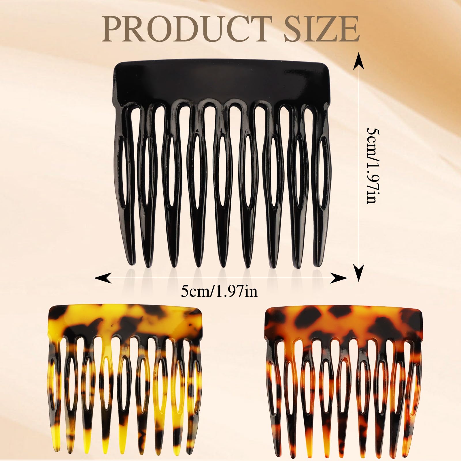 Three different color variations including brown black and red side combs for women