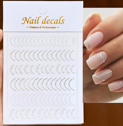 Gufugu luxury French line nail art stickers collection displayed on a clean background highlighting intricate wave patterns.