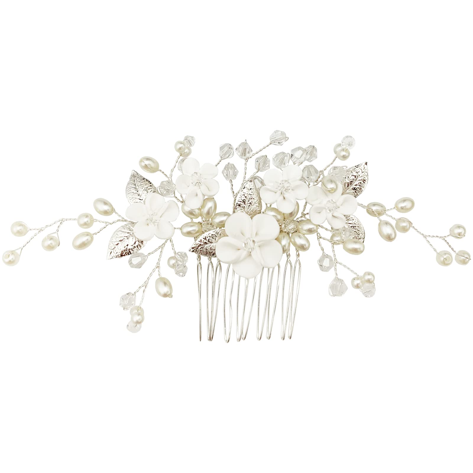 White flower bridal headpiece showcasing the flexible alloy wire structure.