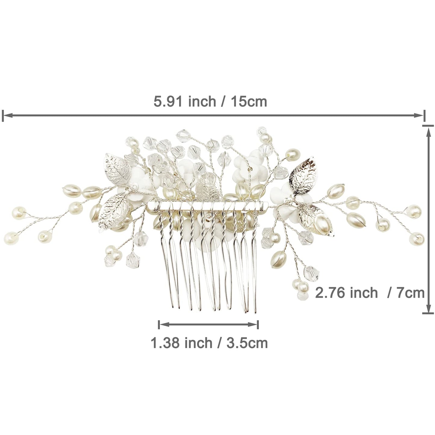 PrettyLife wedding hair comb detailing the secure metal attachment pin.